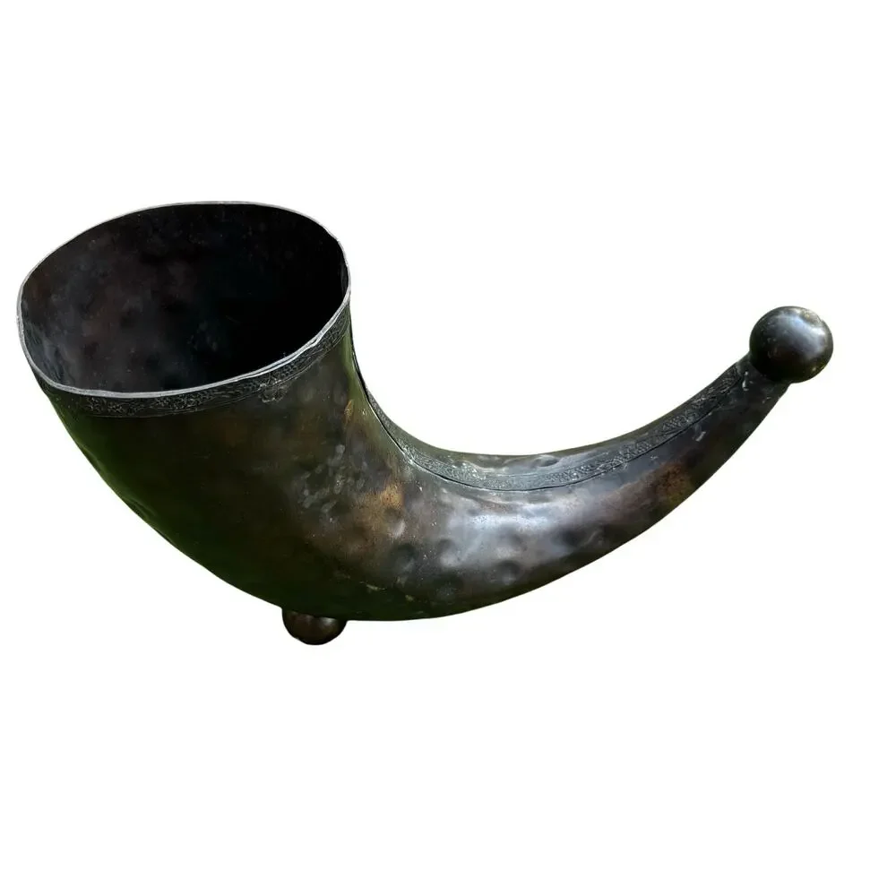 Vintage Copper Cornucopia Centerpiece Vase Grapevine Embossed Horn of Plenty